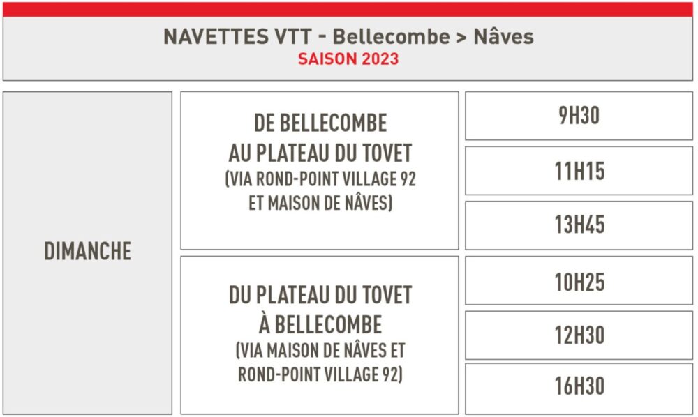 Horaires navettes VTT Naves 2023