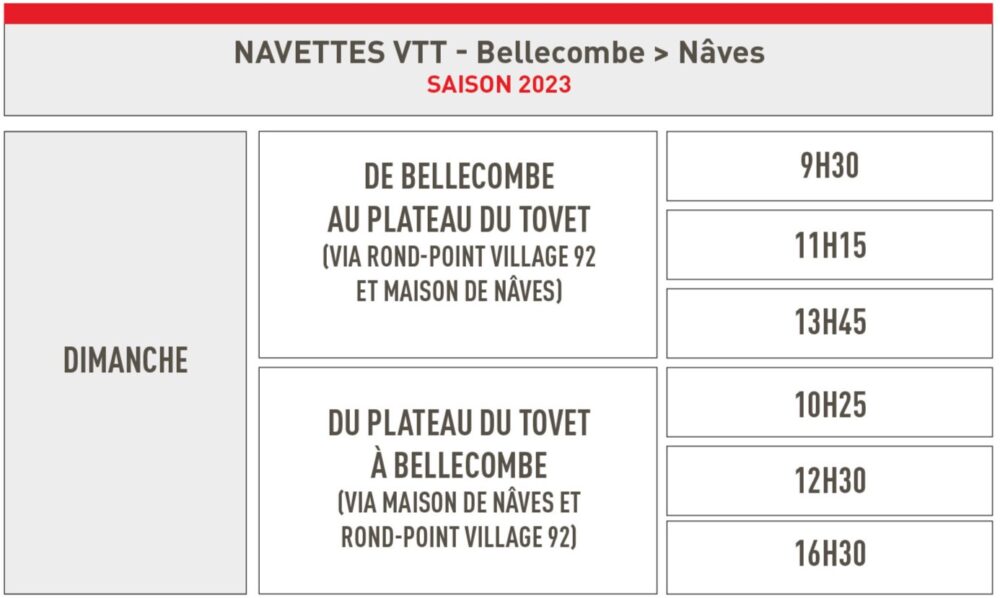 Horaires navettes VTT Naves 2023